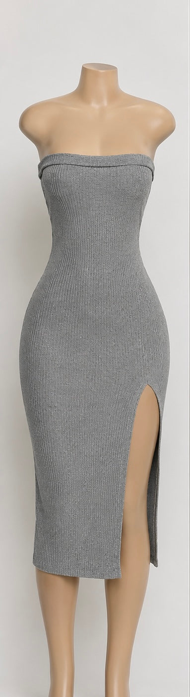 STONE Strapless Slit Dress