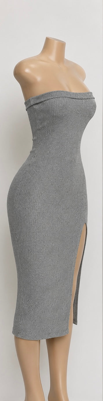 STONE Strapless Slit Dress