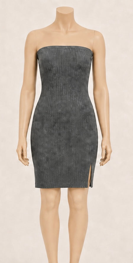 Graphite Strapless Slit Mini Dress