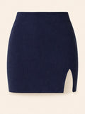 Midnight Navy Mini Slit Skirt