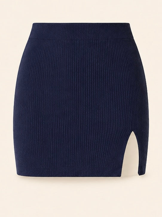 Midnight Navy Mini Slit Skirt