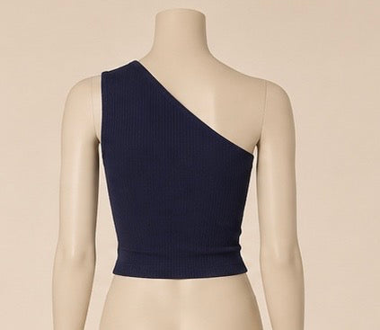 Midnight Navy One-Shoulder Crop Top
