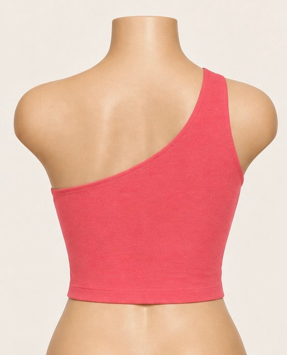 Blush Coral One-Shoulder Crop Top