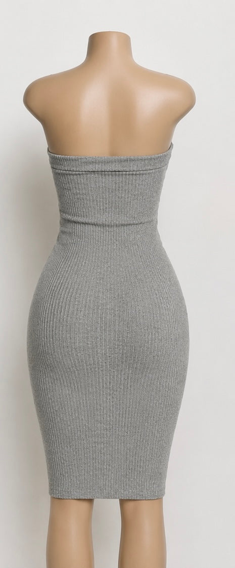 STONE Strapless Slit Dress