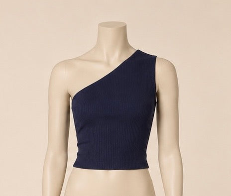 Midnight Navy One-Shoulder Crop Top