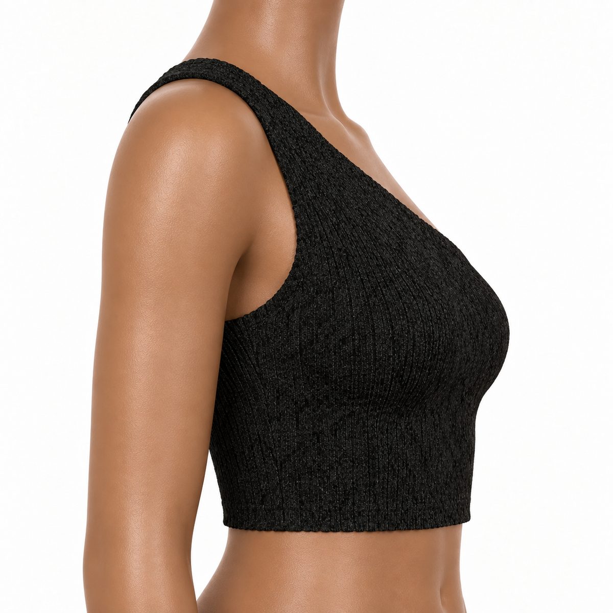 MIDNIGHT Ribbed One-Shoulder Crop Top