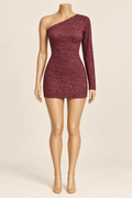Wine One-Sleeve Mini Dress