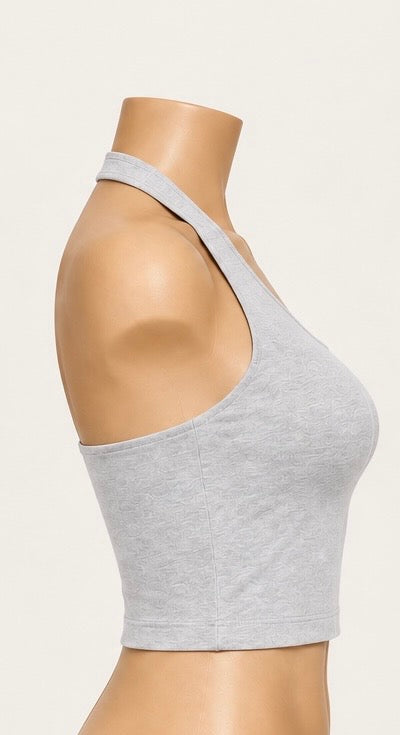 Cloud Gray One-Shoulder Crop Top