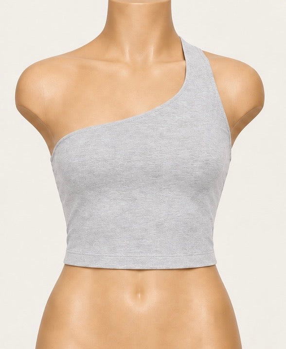 Cloud Gray One-Shoulder Crop Top