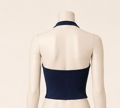Midnight Navy Halter Crop Top