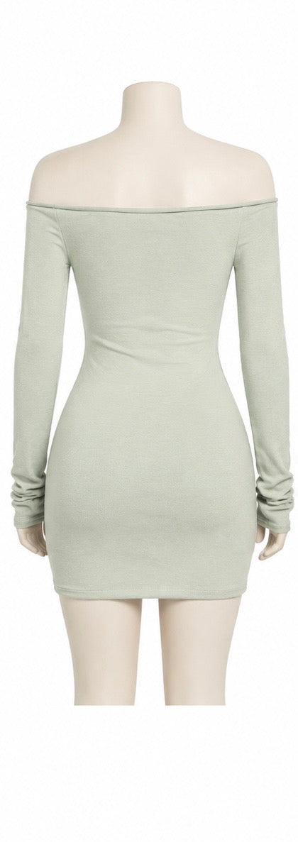 ÉDEN Sage Off-Shoulder Long Sleeve Mini Dress