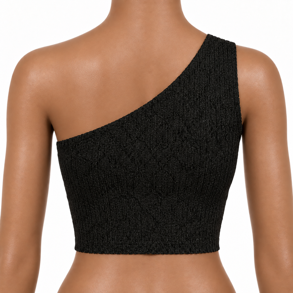 MIDNIGHT Ribbed One-Shoulder Crop Top