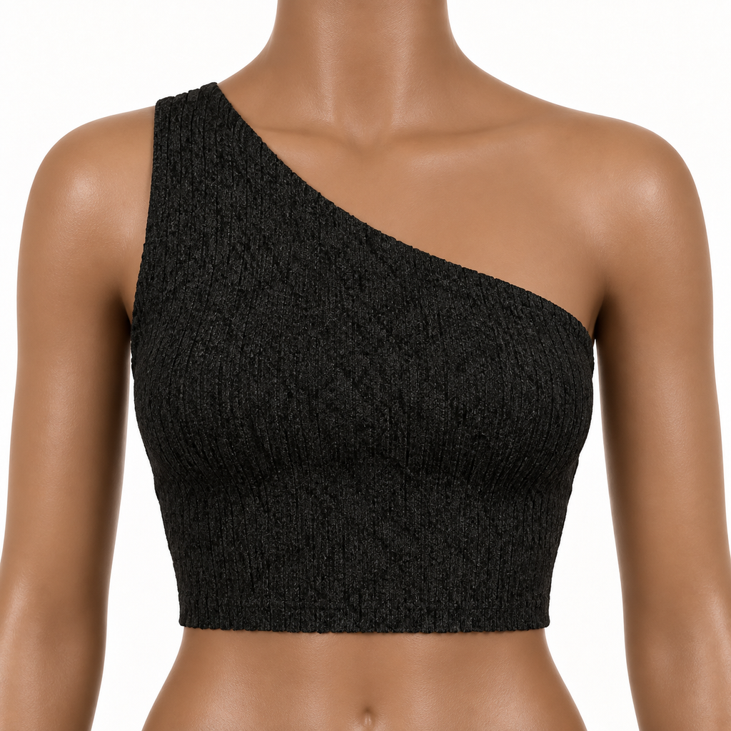 MIDNIGHT Ribbed One-Shoulder Crop Top