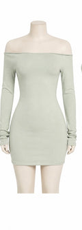 ÉDEN Sage Off-Shoulder Long Sleeve Mini Dress