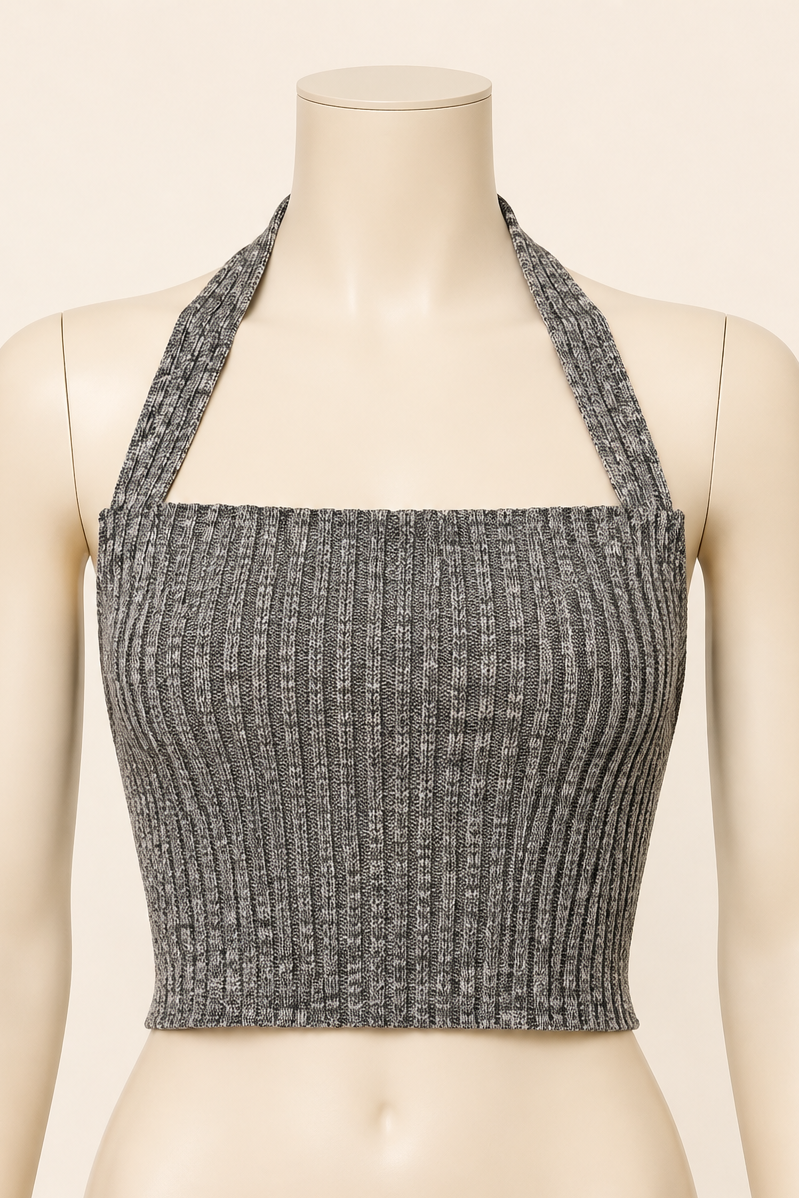 PEWTER Backless Halter Crop Top